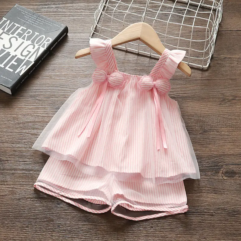 

Baby Girl Summer Suit 2022 Sweet Beauty Children's Clothes Kids Cute Slip Skirt + Shorts Chiffon 2pcs Set Outfit for 1-6years