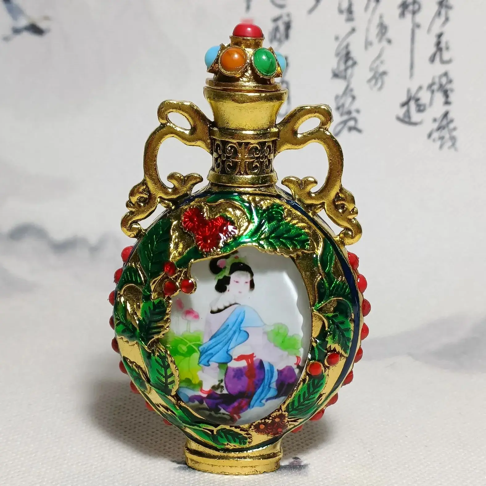 Китайская работа красивая женщина удачи богатства Флакон табака металлические