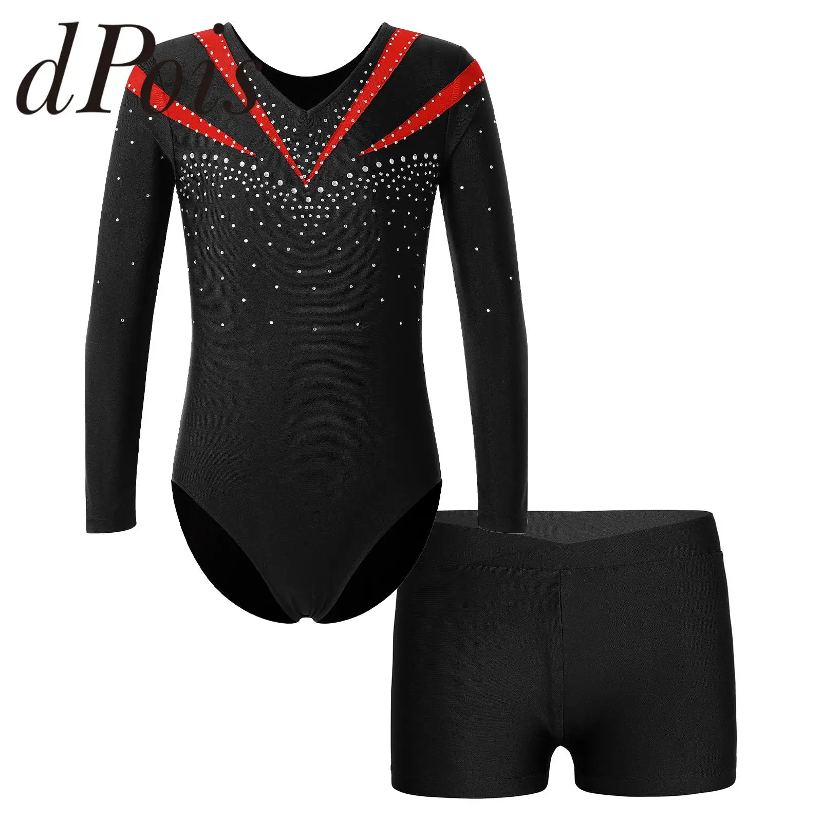 

Kids Long Sleeve Gymnastics Leotards with Shorts Dancewear Sets for Yoga Athletic Jumpsuit Teen's Girls Ballet Dance Outfits
