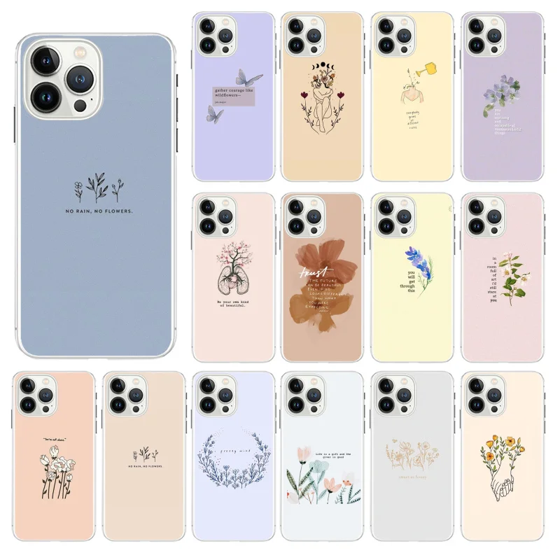 

Art Aesthetic Flower Word Quotes Printed Phone Case For iphone 13 12 11 Pro Max Case For iphone XS MAX X XR SE2 8 7 Plus