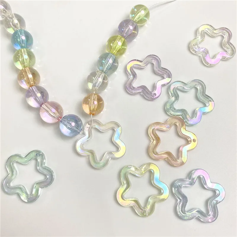 

5pcs Transparent AB Color Hollow Plum Blossom Pentagram Acrylic Beads for Jewelry Making Flower Loose Beads DIY Bracelet