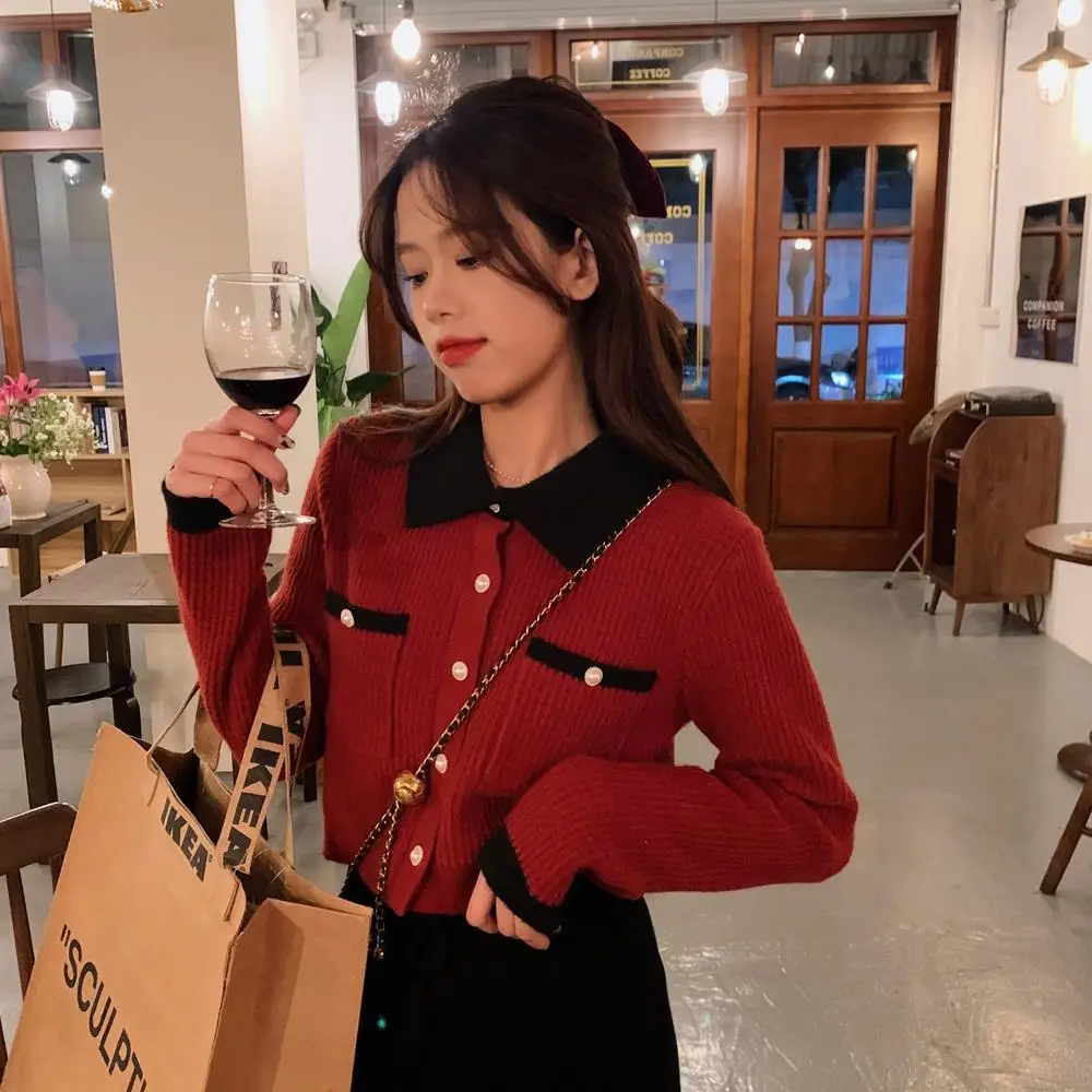 

Korean Spliced Cropped Tweed Jacket Women Spring Single Breasted Streetwear Outerwear Stand Collar Coat Fashion Vintage cardigan