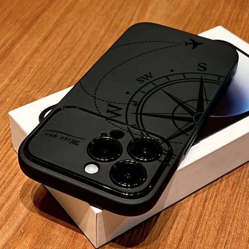 Противоударный чехол для iPhone 17 Pro, 16, 15 Pro Max, 12, 14, 13, 11 Pro Max, 17, 11: Мягкий матовый бампер, защита камеры, компас, стильный дизайн INS (art.: 3920dc72ebecf) - 3920dc72ebecf