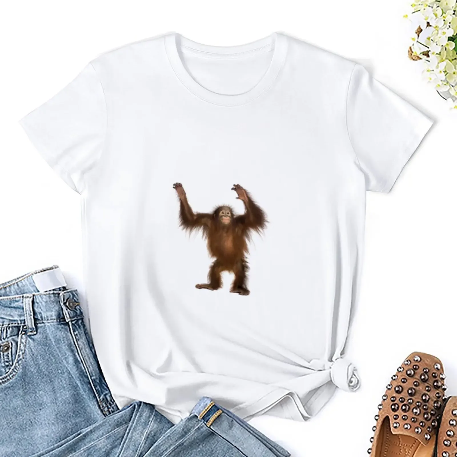 Футболка с орангутангом женская одежда винтажная летняя корейская