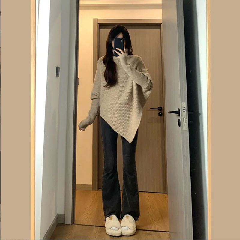 

Irregular Design Sweater Women's Autumn/Winter Korean Version Loose and Lazy Style Soft Glutinous Top Thickened