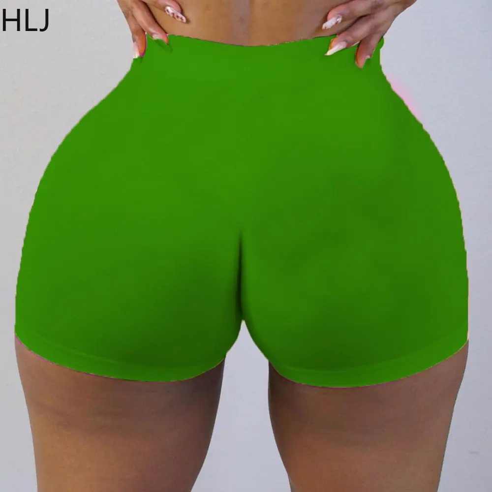 HLJ Casual Solid Color High Waisted Shorts Women Elastic Sporty Skinny Shorts Summer Female Matching Bottoms Biker Shorts 2023