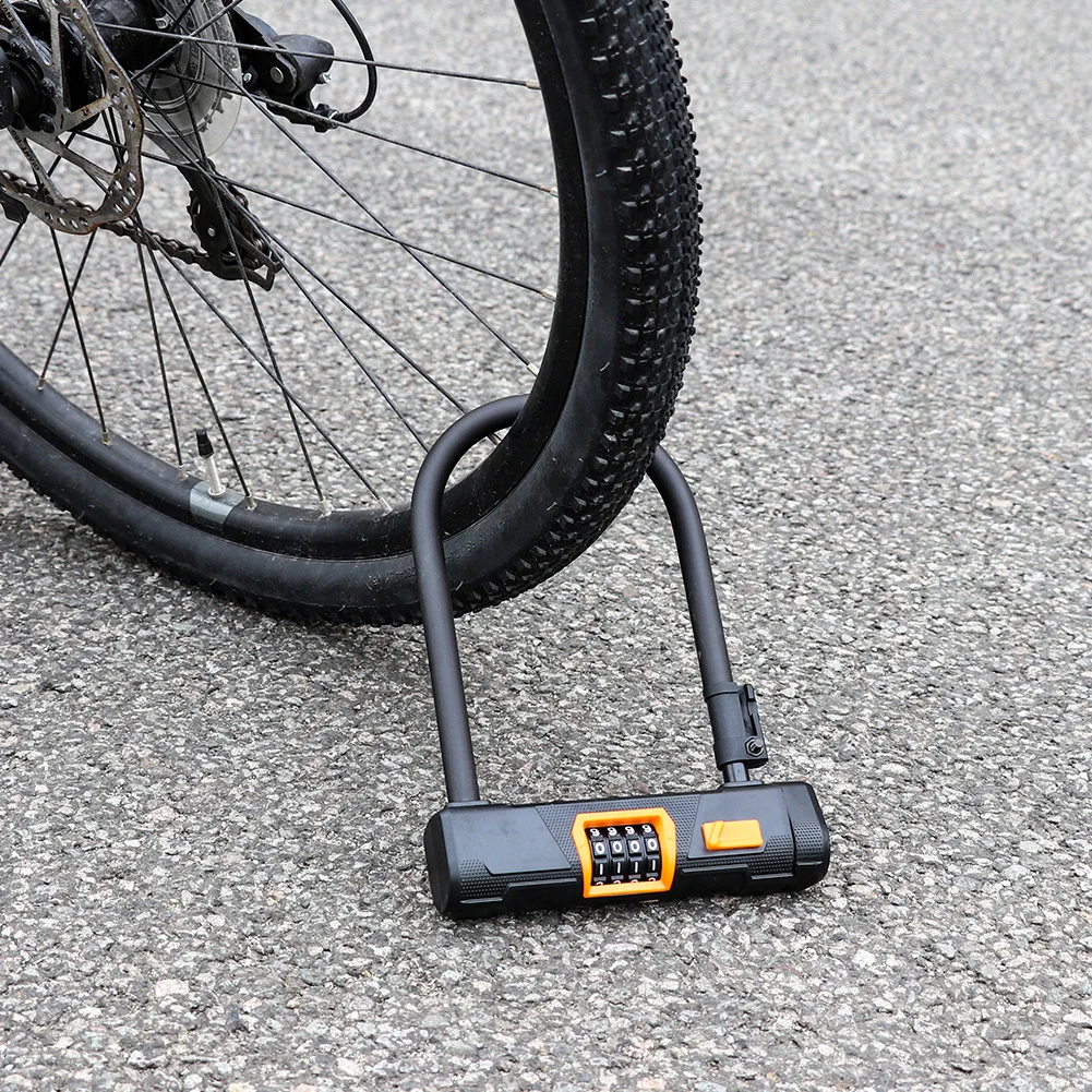 

Bicycle U Lock with 1.2m Steel Cable Bike Motorcycle Lock Bicycle Accessories 4-Digit Combination for Mountain Road Bike