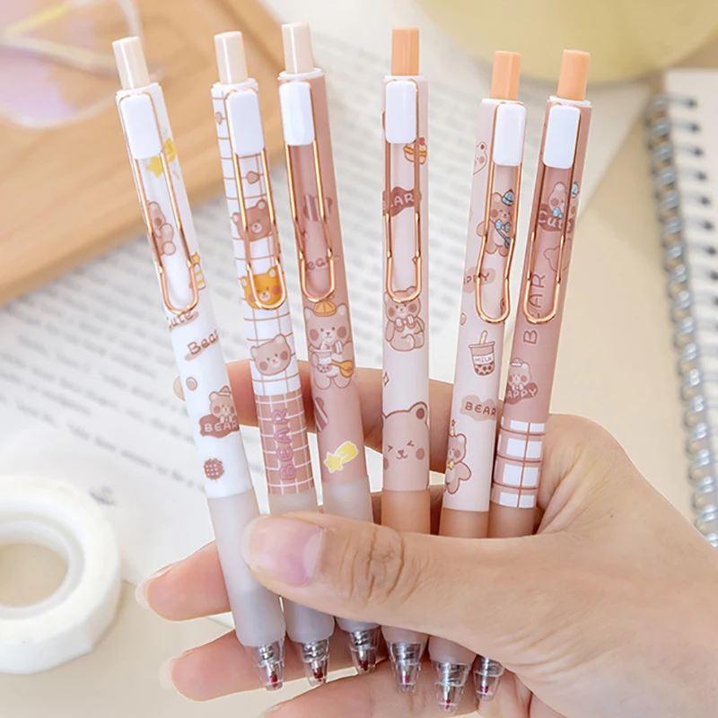 

Metal Hook School Writing Gel Pen Creative Cartoon Cute Bear Press Water Pen Promotion Gifts Stationery Water Rollerball Pen