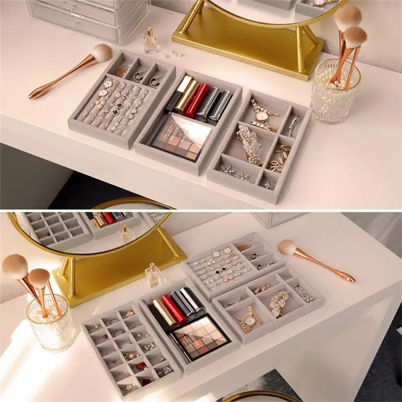 

Drawer Velvet Jewelry Holder Ring Ear Stud Earring Plate Ornament Tray Jewelry Display Stand Accessory Storage Box Gift