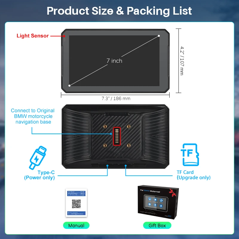 

Для мотоцикла BMW R1200GS R1250GS R1300GS 7-дюймовый беспроводной Android Auto Wireless Carplay Gps Wireless с Bluetooth Ipx7 IPS