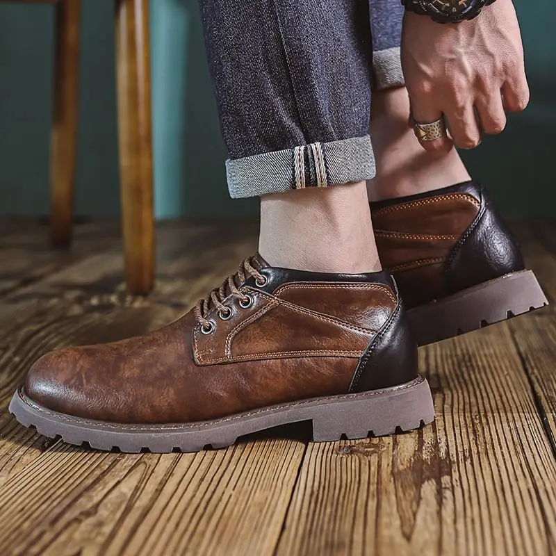 Ботильоны мужские кожаные на шнуровке модная Уличная Повседневная обувь ручной