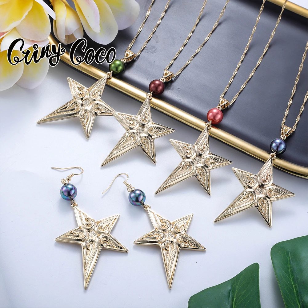 

Cring Coco Star Pendant Necklace Set New Designer Samoan Earrings Polynesian Wholesale Hawaiian Jewelry Sets for Women New 2022