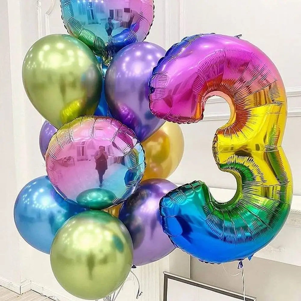 

40 дюймов, радужные цифры, фольгированные воздушные шары, глянцевые фотообои, украшения для свадьбы, дня рождения, детские красочные игрушки, Globos