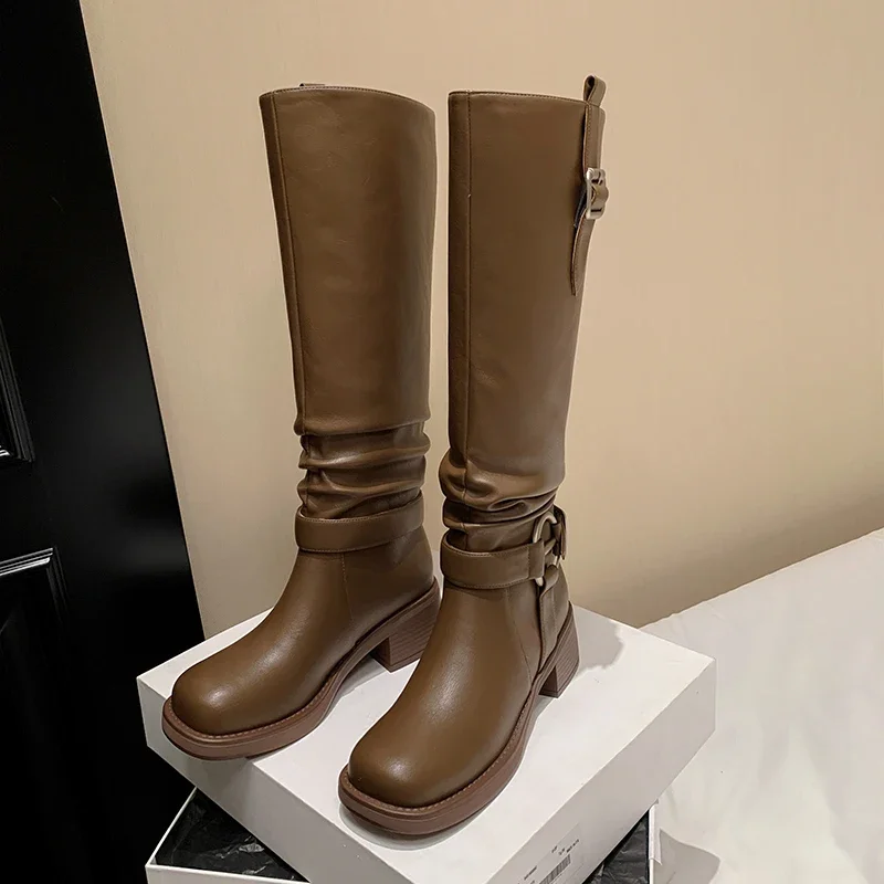 Винтажные ковбойские сапоги в британском стиле с металлической пряжкой на ремне