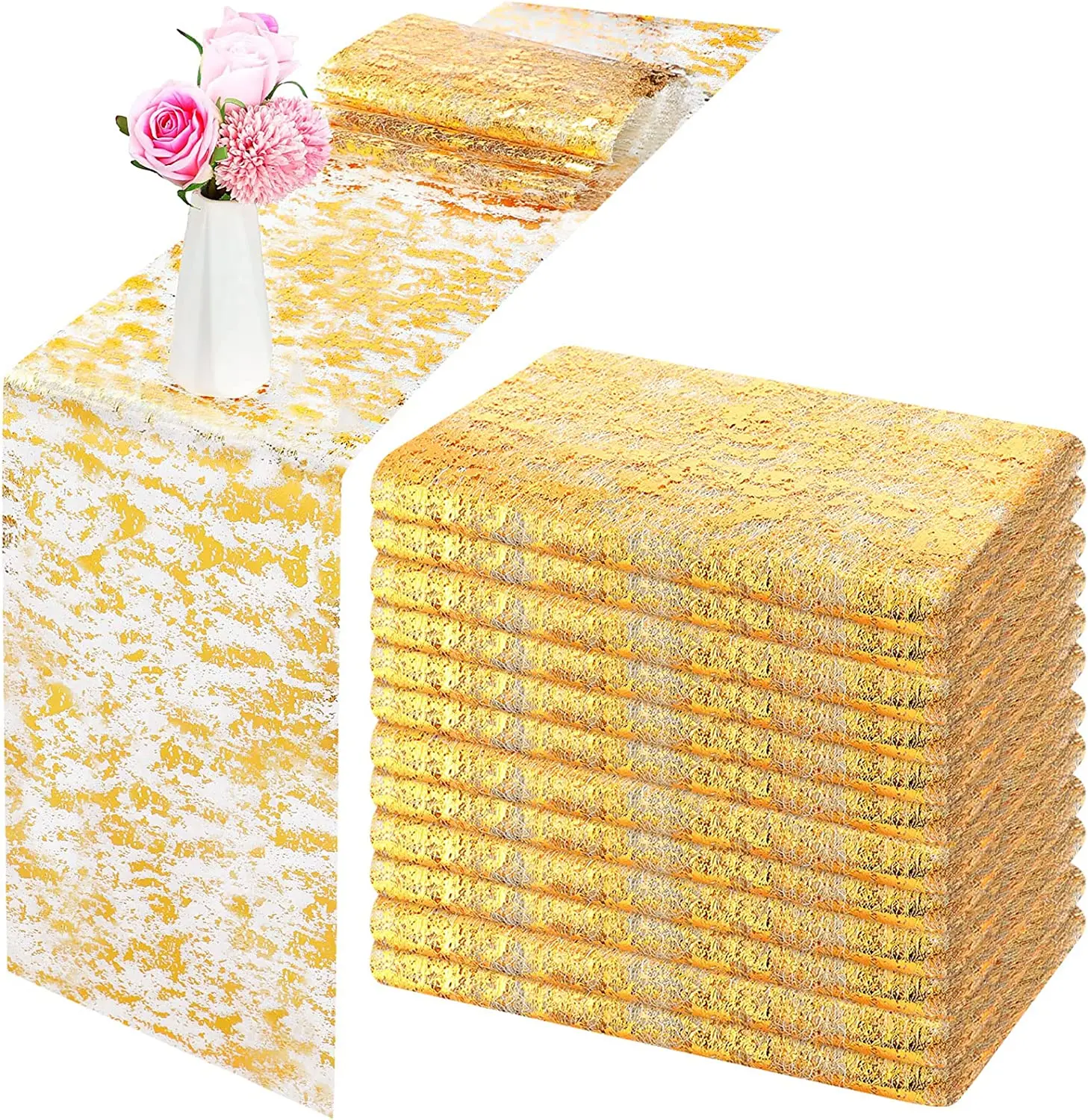 

10 Pack Glitter Metallic Foil Mesh Table Runner Golden Wedding Table Decoration 2023 Christmas Decoration Table Runners