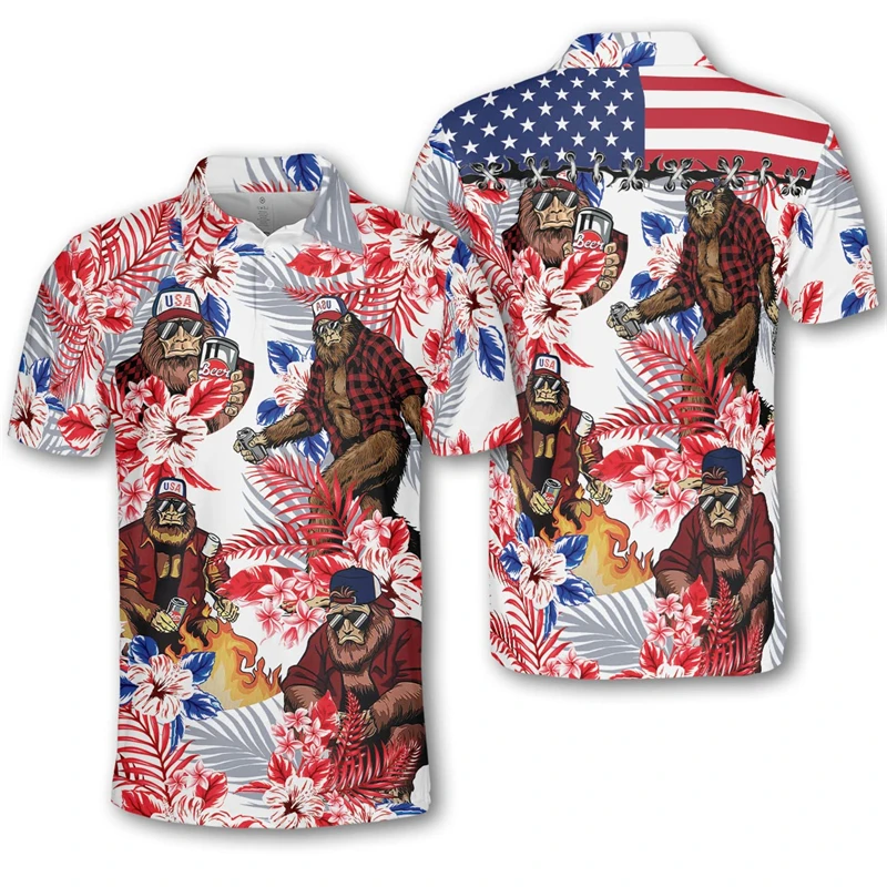 

The Old Glory 3D Printed Casual Polo Shirt Summer Fashion Ropa Hombre Short Sleeve Button Monkey Pattern T-shirt Comfortable Top