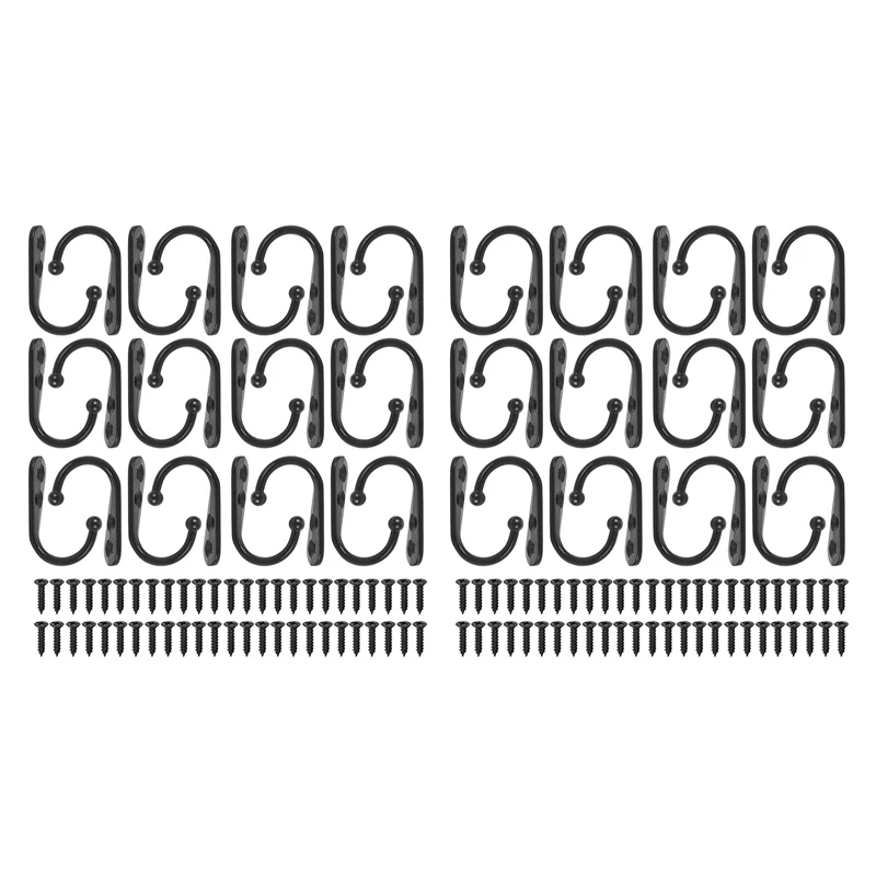 

48 Pieces Coat Hooks Wall Mounted Robe Hook Single Coat Hanger No Scratch and 100 Pieces Screws Black