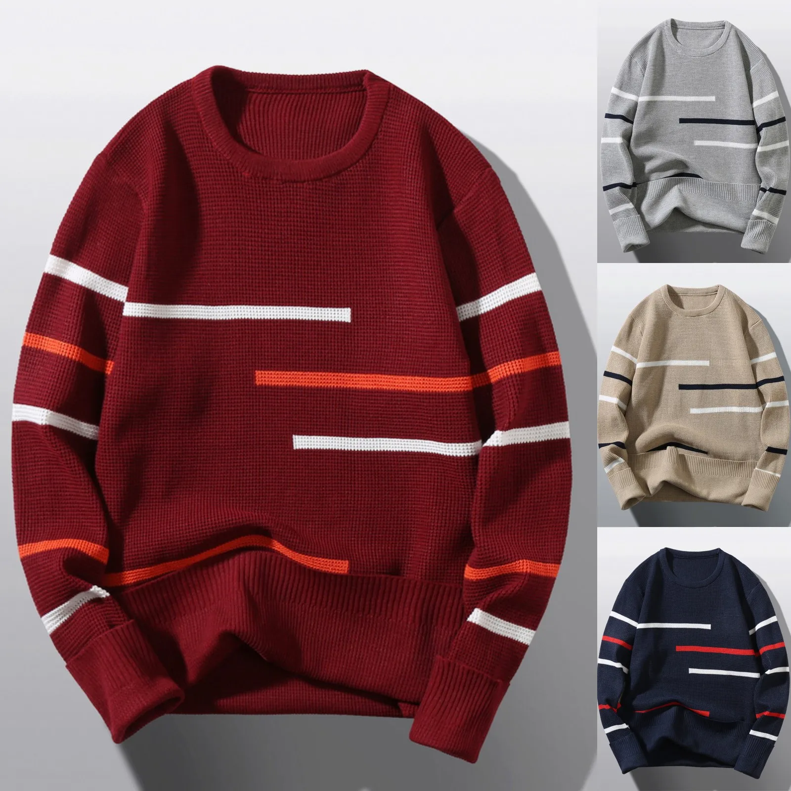 Мужской осенне-зимний шерстяной свитер пуловер с круглым вырезом подходящая ко