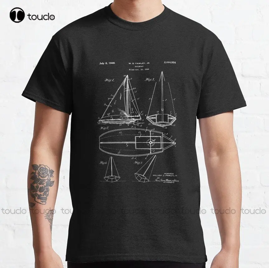 

Sailboat Patent Drawing Classic T-Shirt Custom Aldult Teen Unisex Digital Printing Tee Shirts Funny Art Streetwear Cartoon Tee