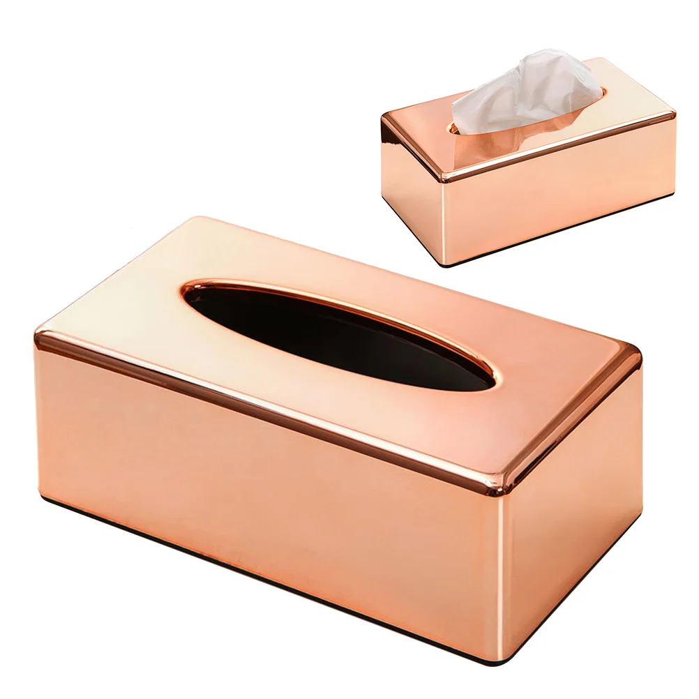 

Simple ABS Plating Rose Gold Tissue Box Living Room Household Tissue Box Office Creative Tray Home Cleaning Storage Piggy bank