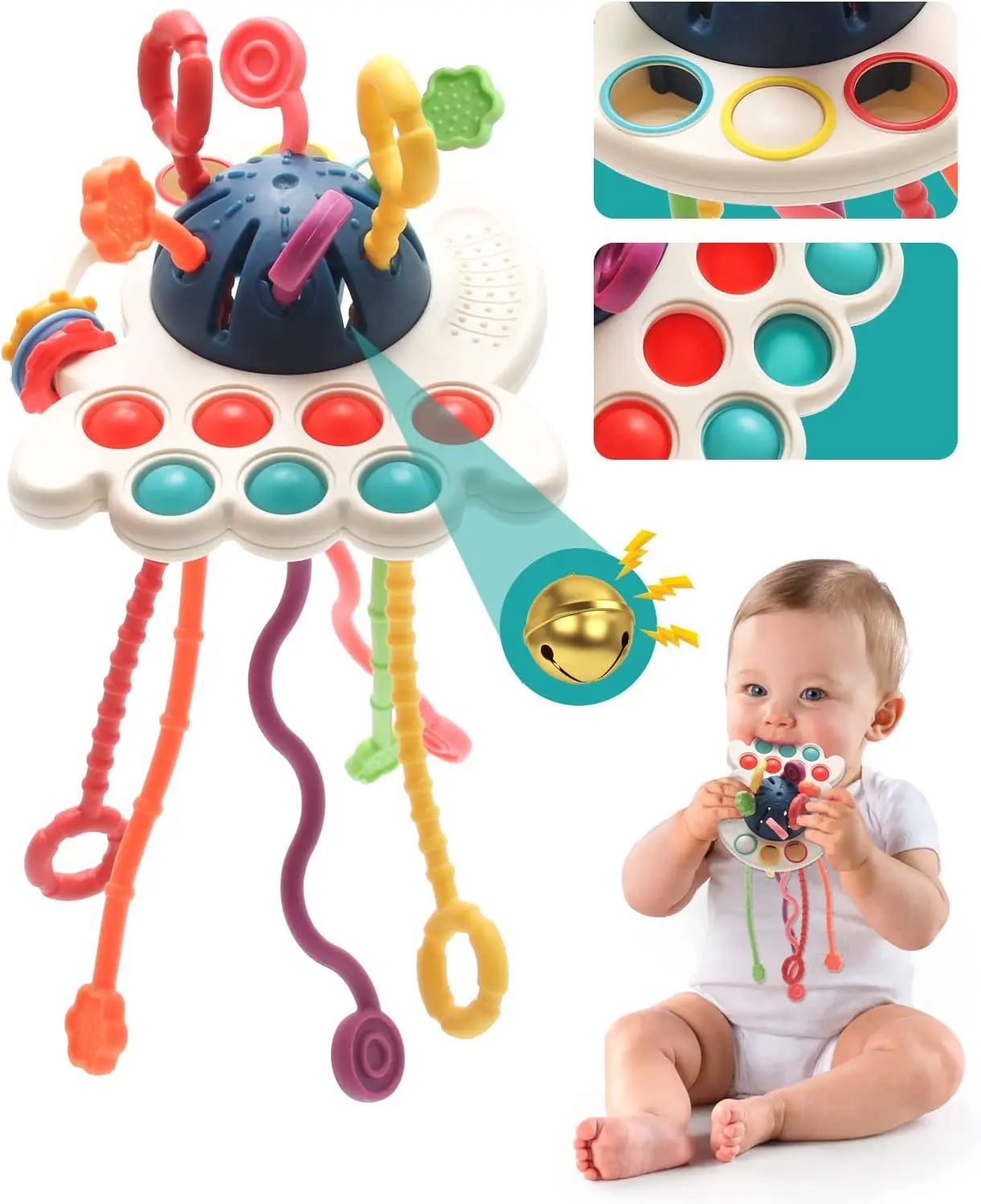 

Baby Toys Montessori Sensory Toys for Babies 6 to 12 Months Pull String Activity Travel Teething Toys Skills