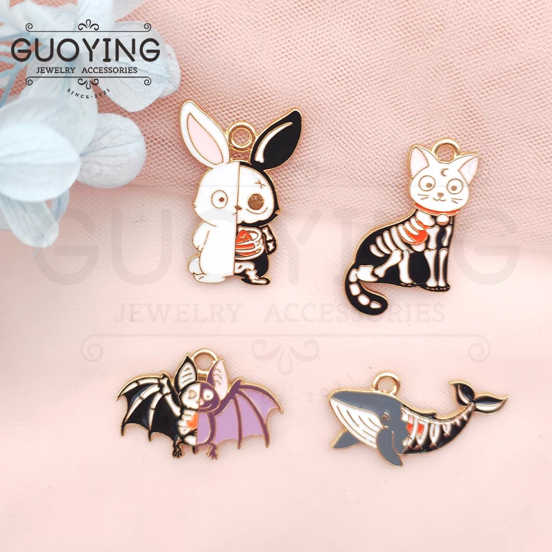 

10pcs Alloy Charms Halloween Animal Series Skull Cat Bat Earring Pendant DIY Keychain Necklace Bracelet Jewelry Accessories