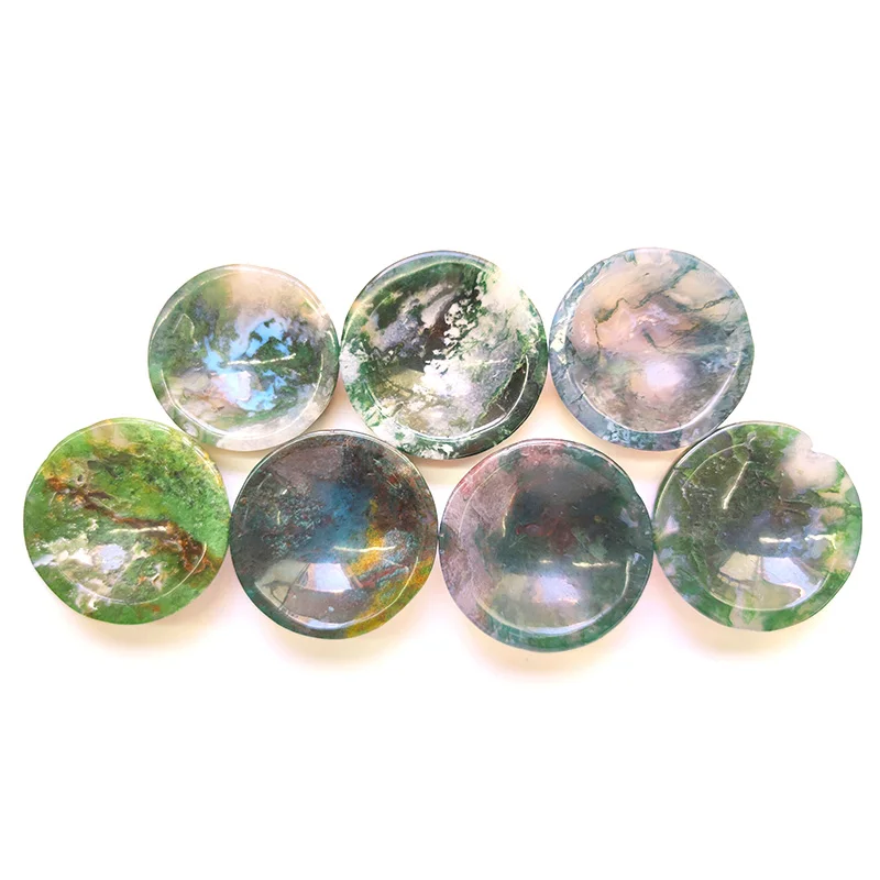 

Hot Sale Natural Crystal Folk Crafts Hand Carving Moss Agate Bowls 60mm Healing Stone For Home Decoration FGH