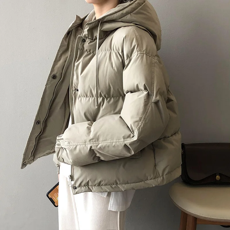 Hundreds of Hooded Cotton Jacket Women's Winter New Solid Colour Down Jacket Students Thickened Warm Bread Clothes Jacket