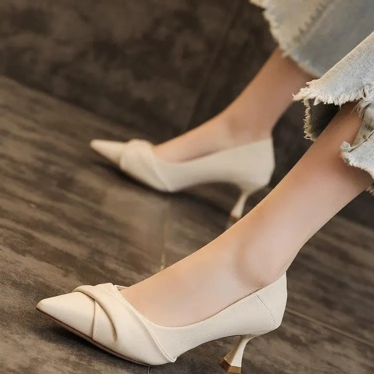 

Женские туфли на высоком каблуке, черные туфли-лодочки с острым носком, туфли на тонком каблуке, модель 2023 года