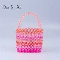 transparent cute acrylic pink beads fashion tote bag ladies banquet clear pearl beaded clutch handbag and purse designer