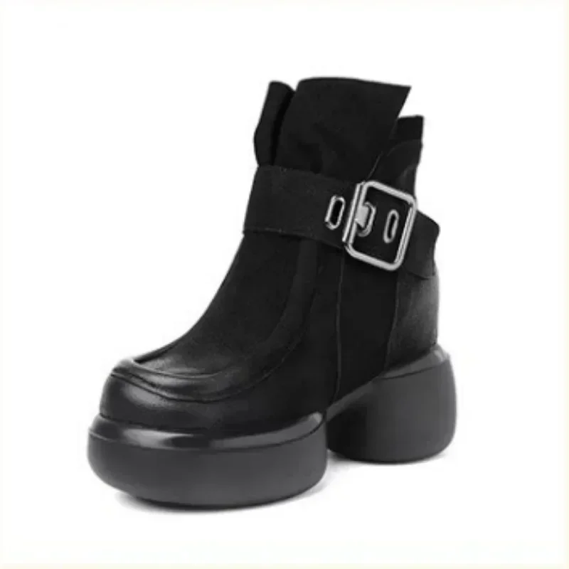 Женские высокие ботинки на платформе коричневые эластичные ботильоны с