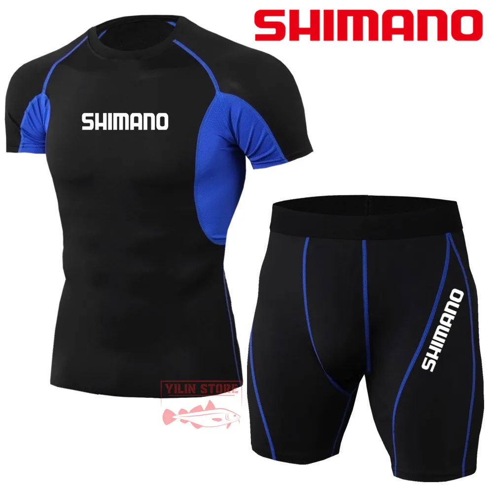 

Рыболовный костюм SHIMANO, футболка с коротким рукавом + шорты, спортивная одежда, дышащий, впитывающий влагу мужской костюм для улицы