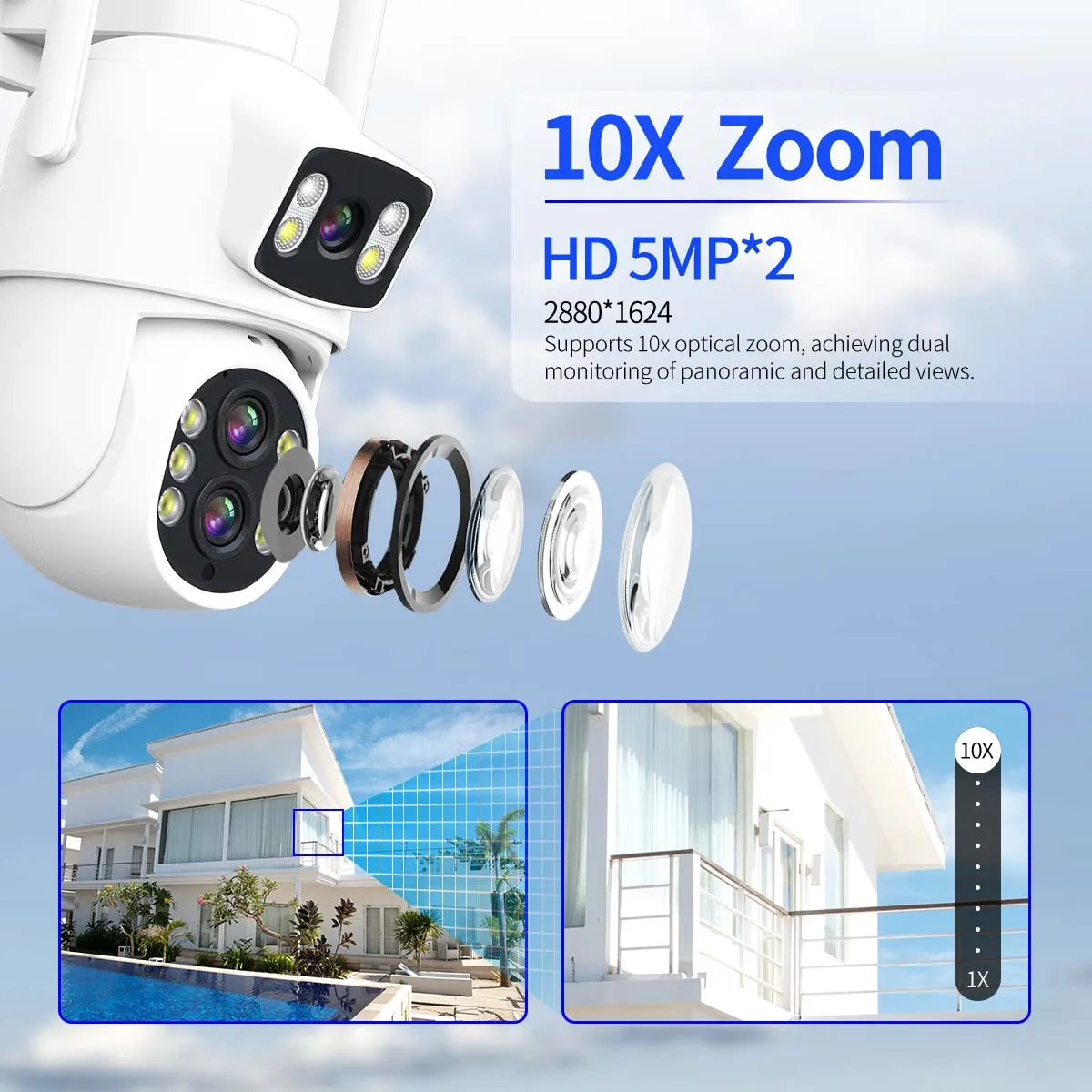Фото 10MP 10X оптический зум уличная Wi-Fi камера с тремя объективами двойные экраны автоматическое отслеживание охранная Камера видеонаблюдения №3