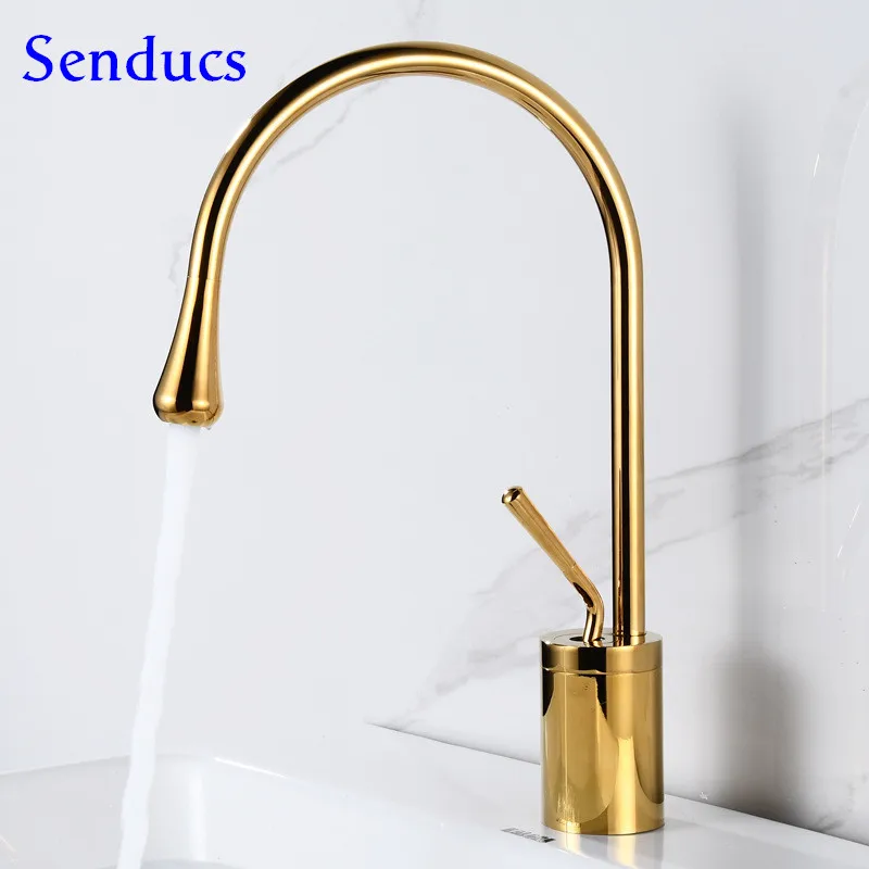 

Newly Hot and Cold Gold Bathroom Faucets 360 Rotation Bathroom Sink Faucet Solid Brass Bathroom Basin Mixer Taps