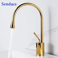 Newly Hot and Cold Gold Bathroom Faucets  360 Rotation  Bathroom Sink Faucet Solid Brass Bathroom Basin Mixer Taps