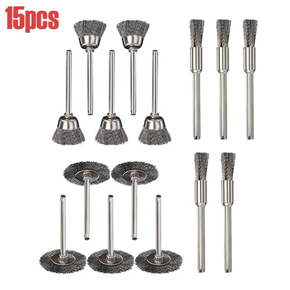 

15PCS Wire Wheel Brushes Stainless Steel Wire Brushes Set Accessories Rotary Tools For Polish Clean Derusting Grinding Deburring