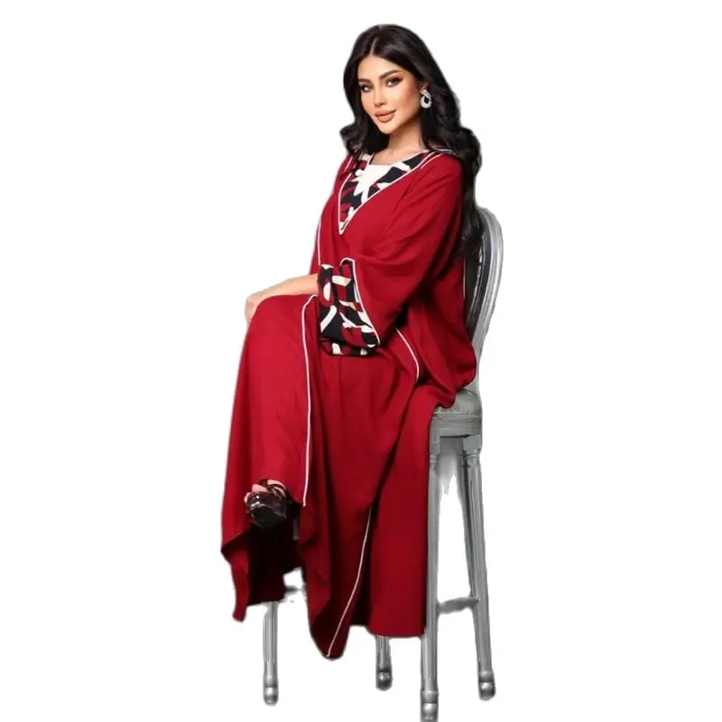 Dubai Kaftan Dress Muslim Party Abaya Women Vintage Print Long Sleeve Patchwork Robe Islam Oman Qatar Djellaba Marocaine