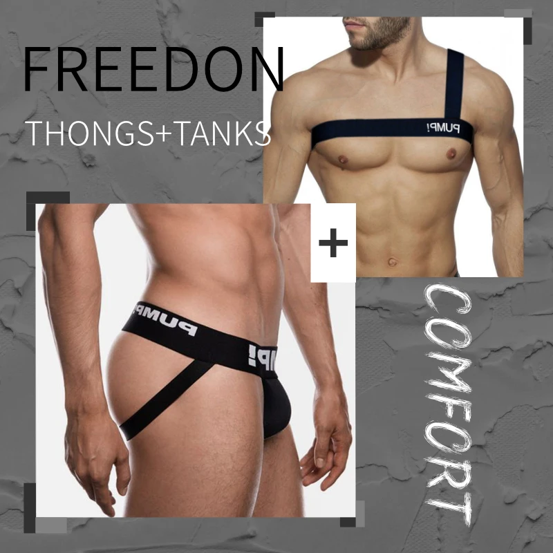 Трусы-танга мужские хлопковые модные стринги и майка пикантное нижнее белье для