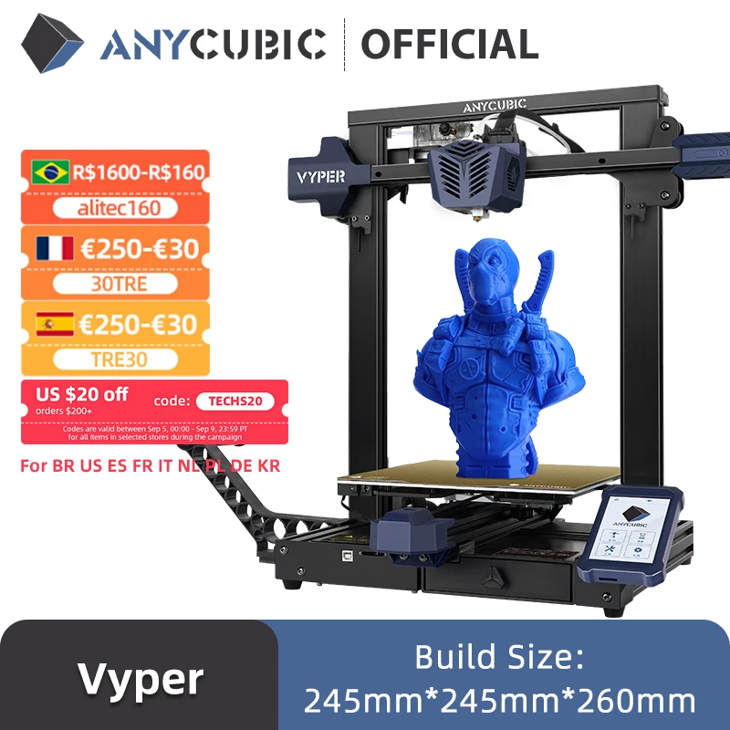 3D принтер ANYCUBIC Vyper новейший автоматический Выравнивающий FDM 3D-принтер с размером