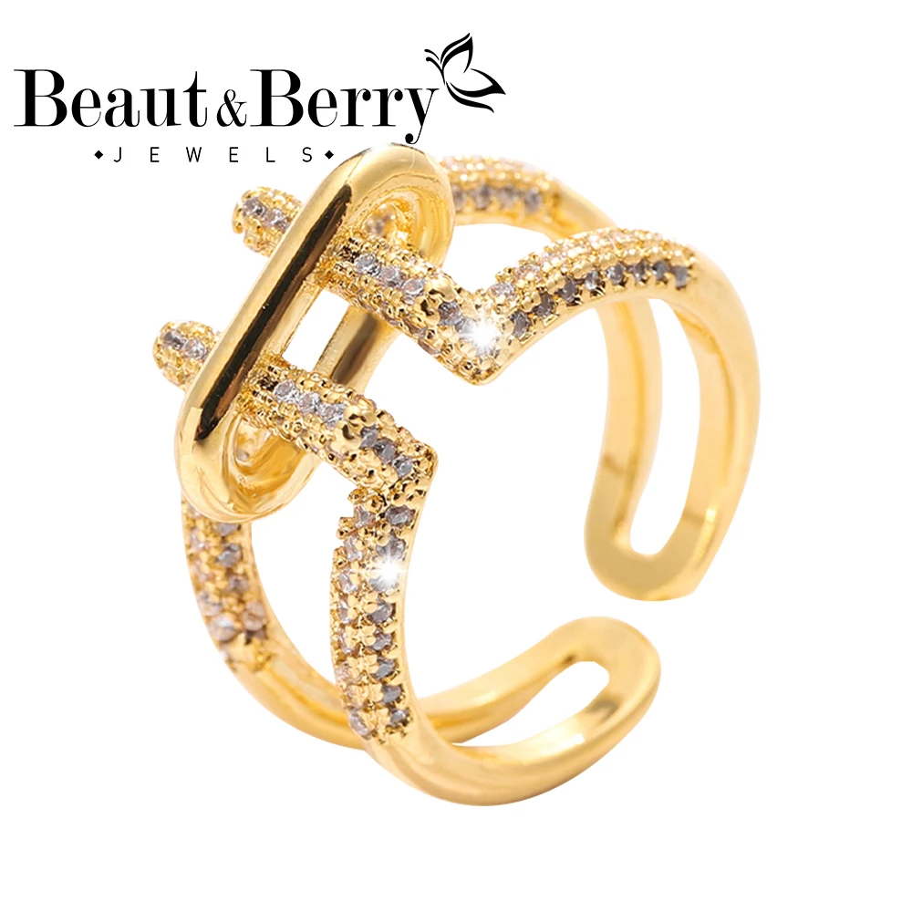 

Beaut&Berry Women's Letter Double Rings Copper Zircon Rings Office Party Wedding Accessories Jewelry