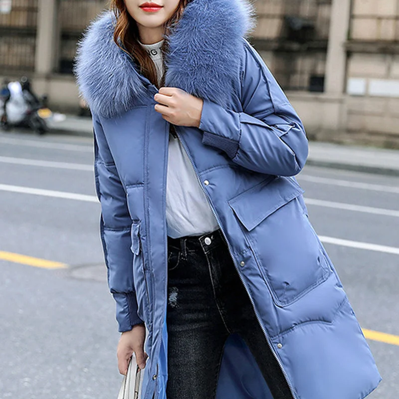 Winter Puffer Jackets Women Casual Overcoat 2023 Thick Down Cotton Padded Coats New Fashion Fur Collar Hooded Long Parkas Female