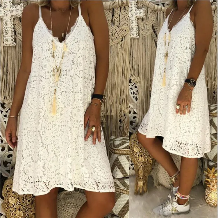 

Mini Dress Women Morocco Beach Vacation V-Neck Lace Summer Elegant Sexy Dresses Casual High Waist Loose Maxi Vestidos Streetwear