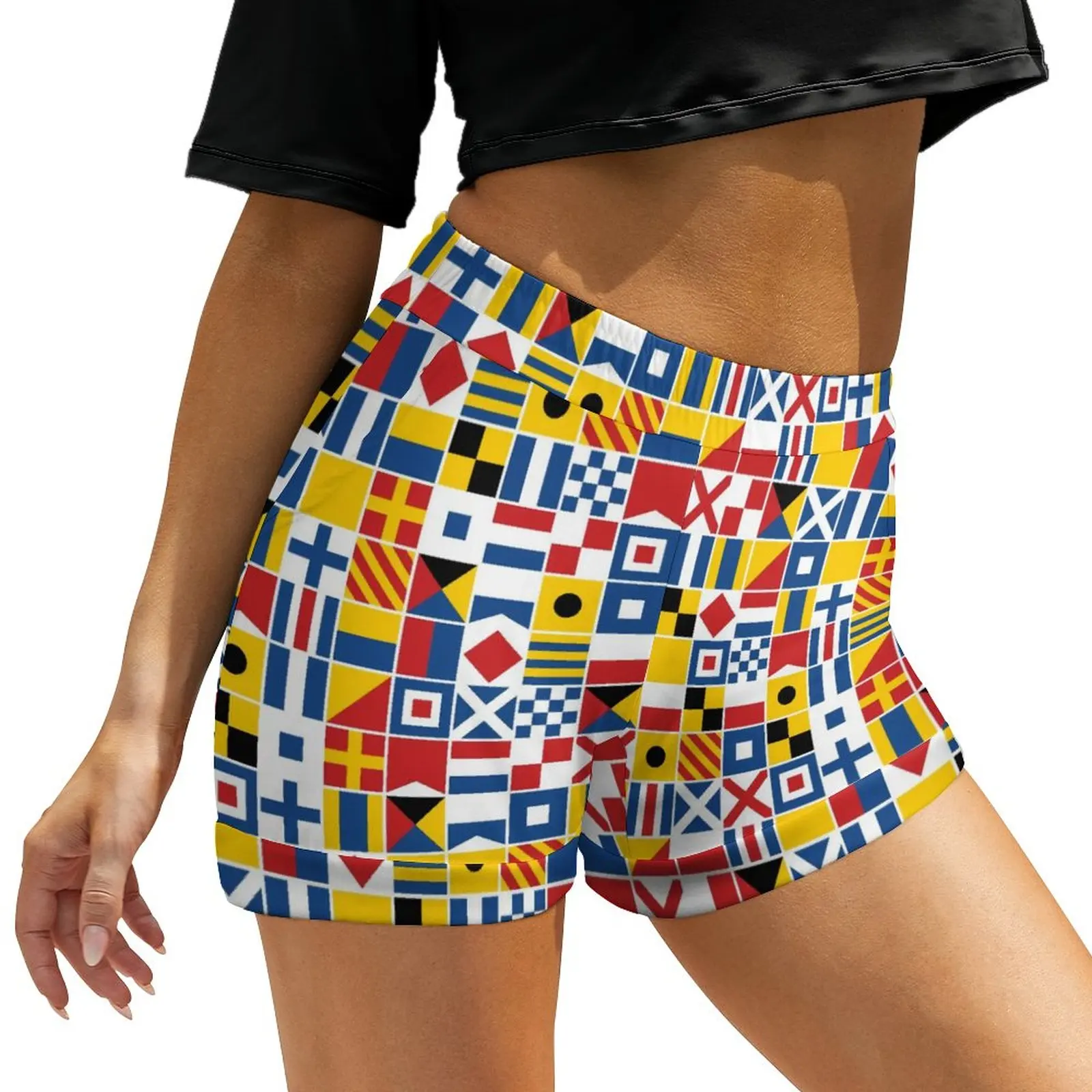 Funny Letter Print Shorts Nautical Signal Flags Oversize Korean Fashion Shorts Kawaii Short Pants Womens Pattern Bottoms