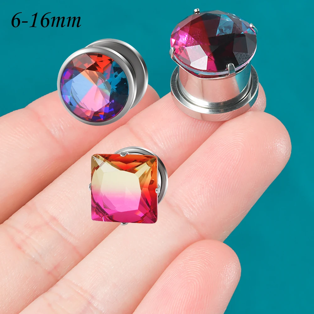 

1PC Surgical Steel Round Rainbow Ear Gauges Expander Stretcher Taper Body Piercing Jewelry Women Men Ear Stud Expander 6-16mm