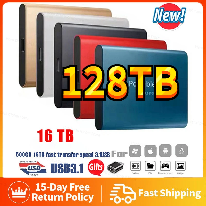 

High Capacity SSD 2TB Original Solid State Hard Disk USB3.1/Type-C Interface High-Speed SSD External Hard Drive for Laptop/Mac