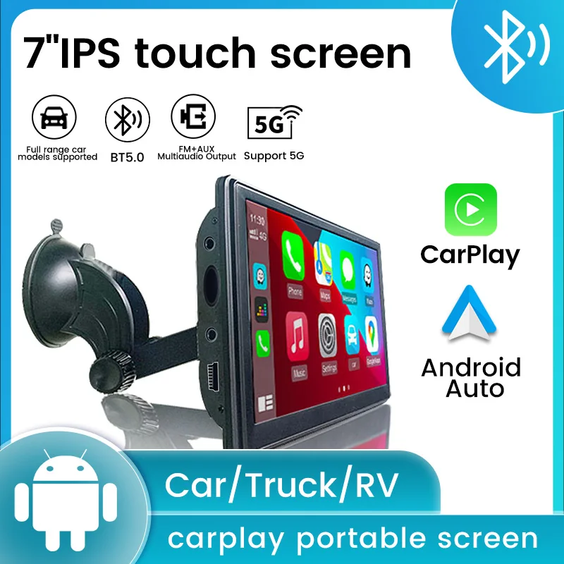 

Wireless Wire Carplay Android Auto tablet Portable Multimedia Player Car Video Players 7'' touch screen FM BT Siri Voice