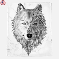 wolf face blanket wolf lover gift wolf with tattoo black white wolf blanket