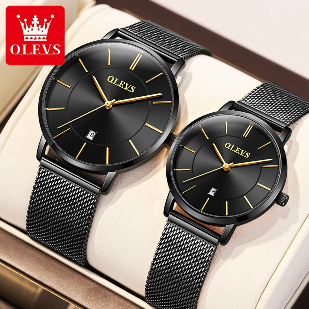 OLEVS Hot Sale Fashion Couple Ultra Thin Watches for Men Women Business Stainless Steel Mesh Quartz Watch Relogio Feminino neos fashion flash diamonds luxury waterproof couple watch two needle ultra thin style men s watches women s watches hot sale