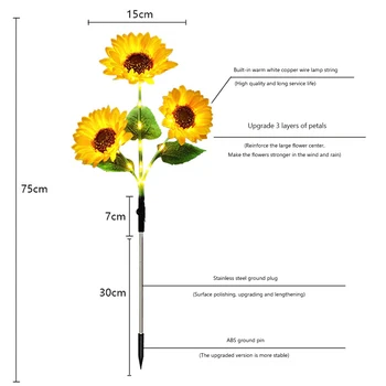 3 Heads Sunflower Landscape Lighting Waterproof LED Solar Path Yard Lights Automatic Control Festival Decoration for Home Garden 5