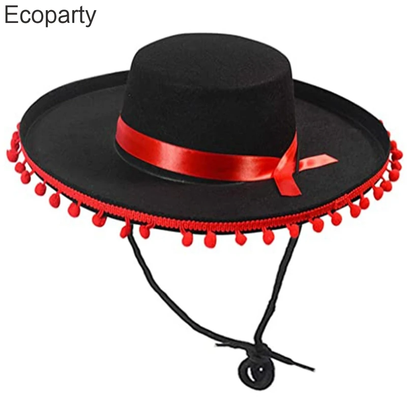 

Винтажные шляпы сомбреро в испанском стиле, черные, красные шляпы с бахромой и полями, традиционный карнавальный костюм, шляпа мексиканцев, 2023